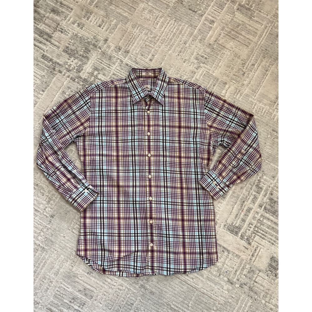 Peter Millar Men's Large Plaid Long Sleeve Button Up Shirt Cotton